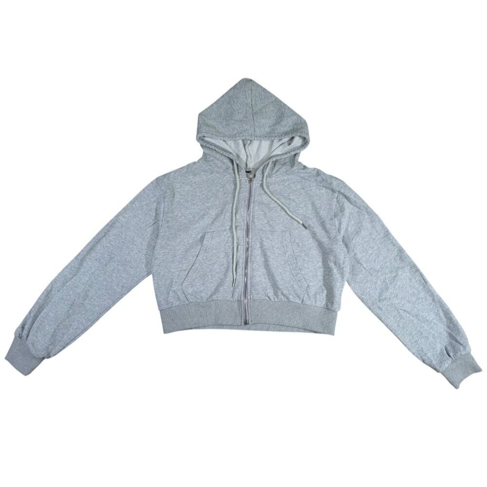 Women’s Gray Zip Up Hoodie Size Large Lightweight Casual Drawstring Sweatshirt.